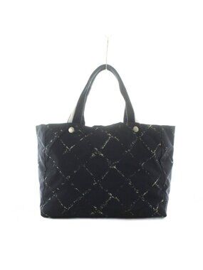 Chanel Travel Line Tote Nylon Black Plaid Pattern RI